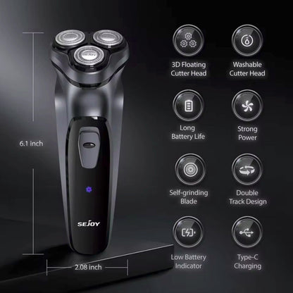 SEJOY: Rotary Shaver - Rechargeable Electric Razor / Wet + Dry Use